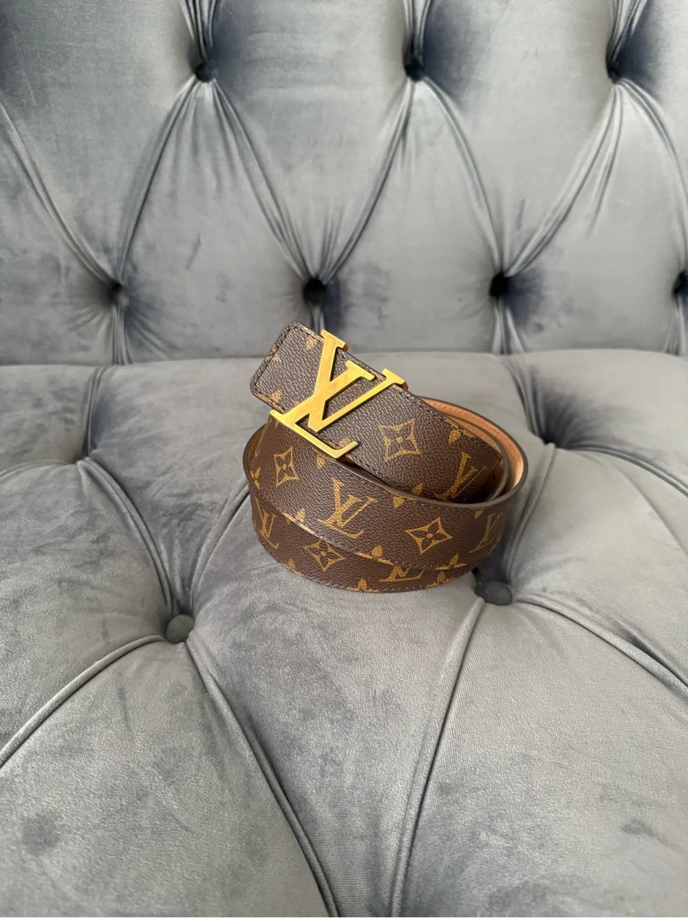 Louis Vuitton Women's Brown Monogram Belt with Gold LV Buckle size 95